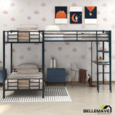 Bellemave® Twin Size Metal Triple Bunk Bed L - Shaped with Desk and Shelf - Bellemave